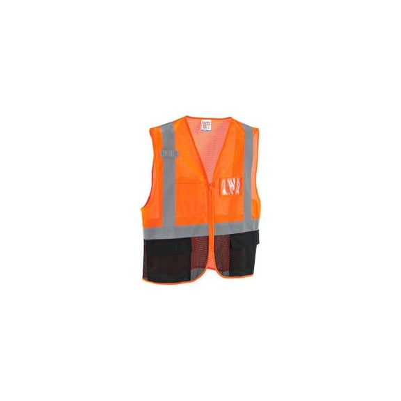 Global Industrial Class 2 Hi-Vis Safety Vest 3 Pockets Mesh Orange/Black L/XL