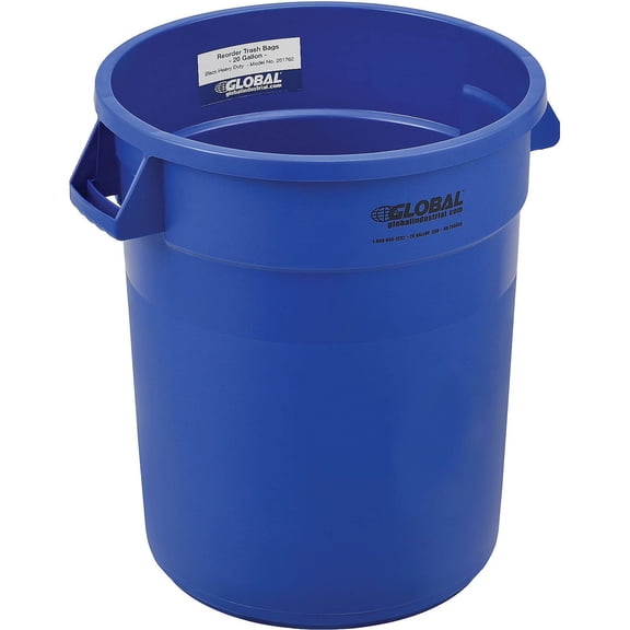 Commercial Round Trash Can, 20 Gallon Capacity, Plastic Garbage Can, Indoor and Outdoor Utility Trash Can, Gray, 19" W x 22-1/2"H, No Lid