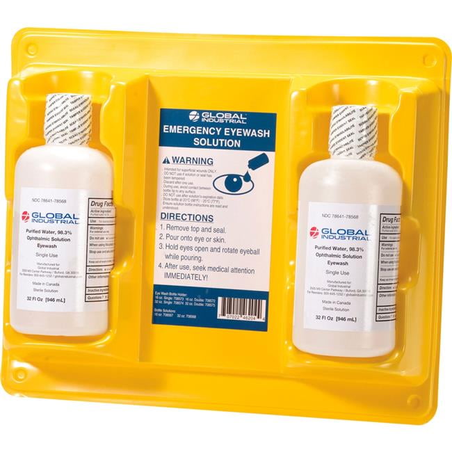 Global Industrial 708570DS Double Bottle Eyewash Station - Yellow - 32 oz