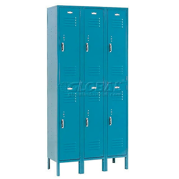 Double Tier Locker, 12x15x36, 6 Door, Unassembled, Blue