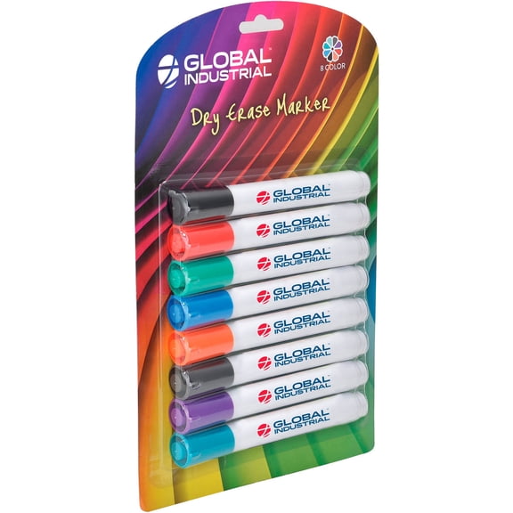 Global Industrial Dry Erase Markers Bullet Tip Assorted Colors 8 Pack