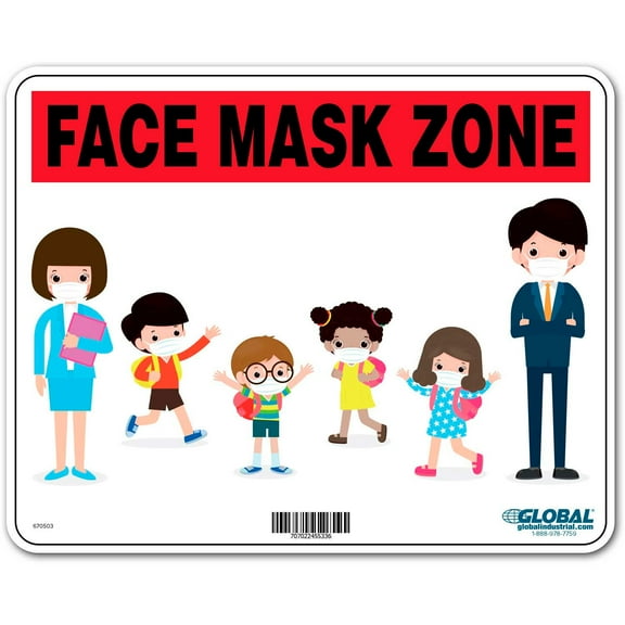 Global Industrial Face Mask Zone Sign 10""W x 8''H Plastic