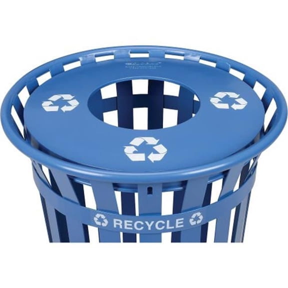 Global Industrial Flat Lid - 36 Gallon Blue w/ Recycle Logos