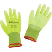 Global Industrial 708604S Flat Polyurethane Coated Hi-Viz Gloves, Lime - Small - Pack of 12