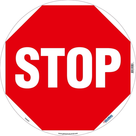 Global Industrial Floor Sign, Walk On, Stop, 17in Dia