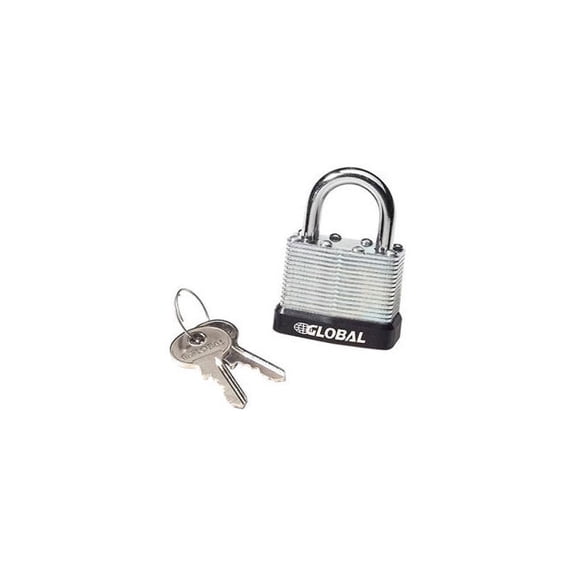 Global Industrial General Security Laminated Steel Padlock Bumper & 2 Keys Keyed