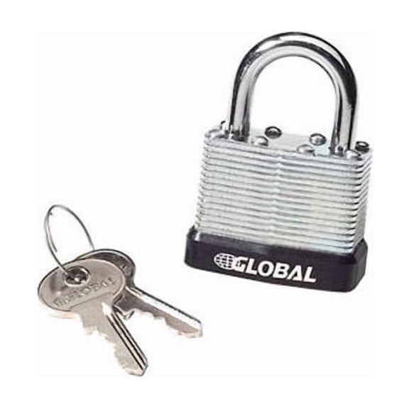 Global Industrial General Security Laminated Steel Padlock Bumper & 2 Keys Keyed