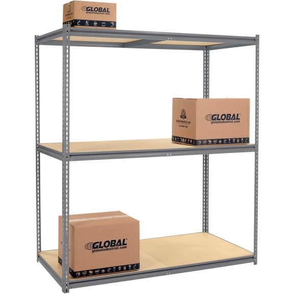 Global Industrial High Cap. Starter Rack 72Wx24Dx84H 3 Levels Wood Deck 1000lb Per Shelf GRY