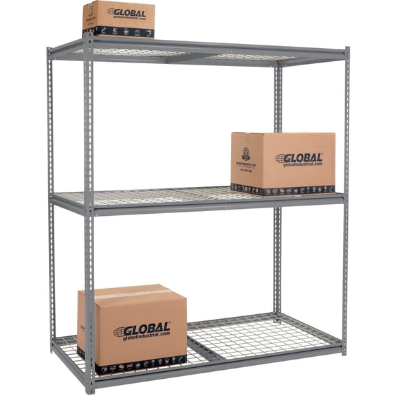 Global Industrial High Cap. Starter Rack 72Wx24Dx96H 3 Levels Wire Deck 1000lb Per Shelf GRY