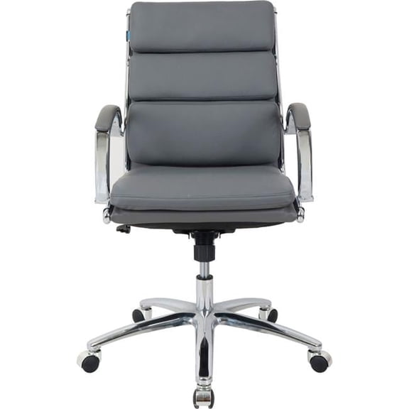 Interion Antimicrobial Bonded Leather Modern Ribbed Executive Chair Charcoal Gra