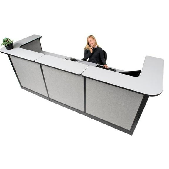 Global Industrial 3667827 Interion U-Shaped Electric Reception Station Counter Panel - 124 x 44 x 46 in. - Gray