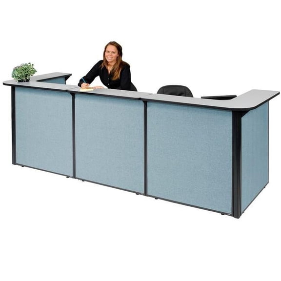 Global Industrial 3666318 Interion U-Shaped Reception Station Counter Blue Panel - 124 x 44 x 44 in. - Gray