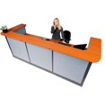 thumbnail image 1 of Global Industrial 3667218 Interion U-Shaped Reception Station with Raceway Counter Blue Panel - 124 x 44 x 46 in. - Cherry, 1 of 1