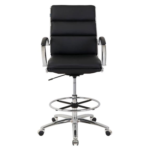 Global Industrial 695641BK-AM Interion protective Bonded Leather Modern Ribbed Executive Stool - Black