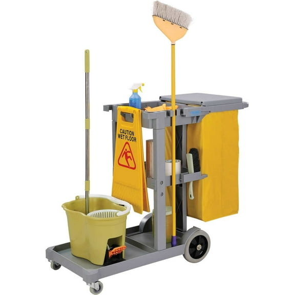 Global Industrial Janitor Cart Gray with 25 Gallon Vinyl Bag