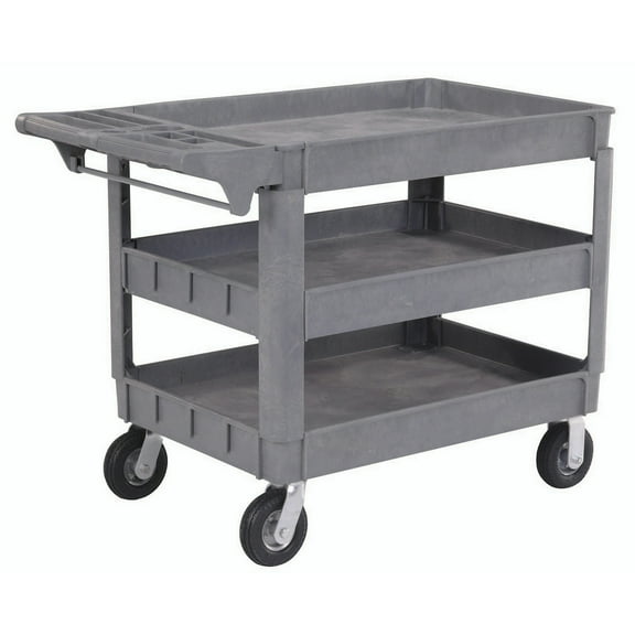 Large Deluxe 3 Shelf Plastic Cart, 6" Pneumatic Casters, 46"L x 25"W x 35"H