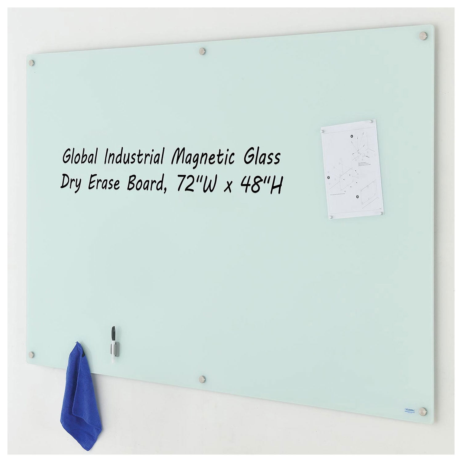72" x 48" White Magnetic Glass Dry Erase Board with Stainless Steel Frame