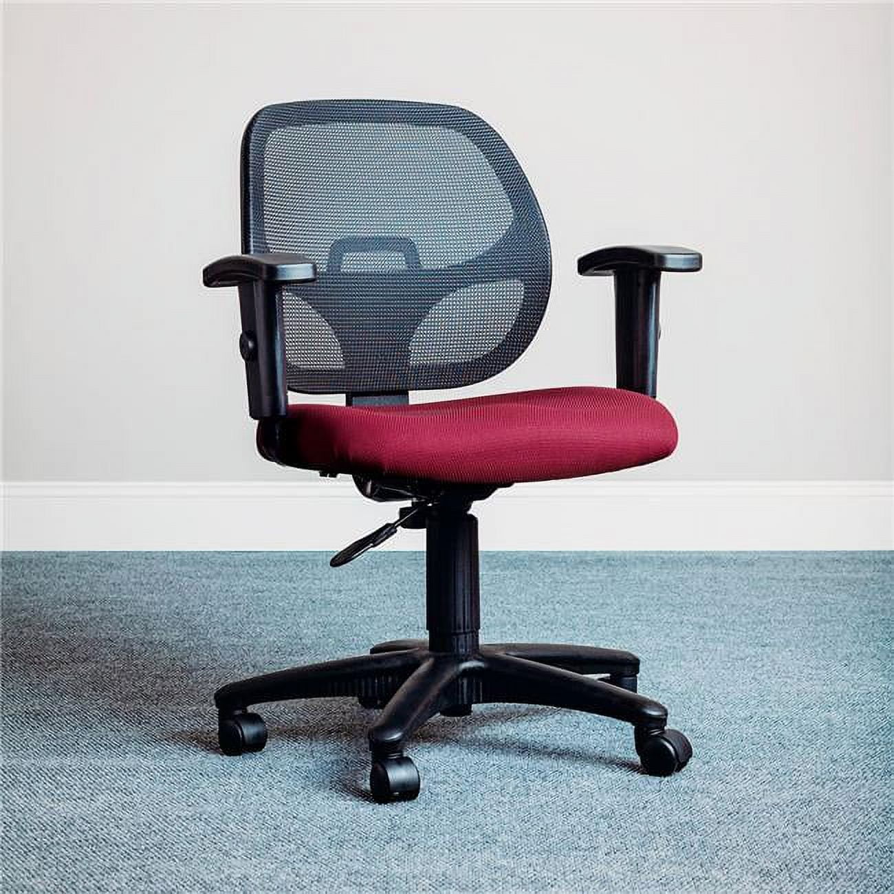Red Mesh Mid-Back Office Chair with Adjustable Arms