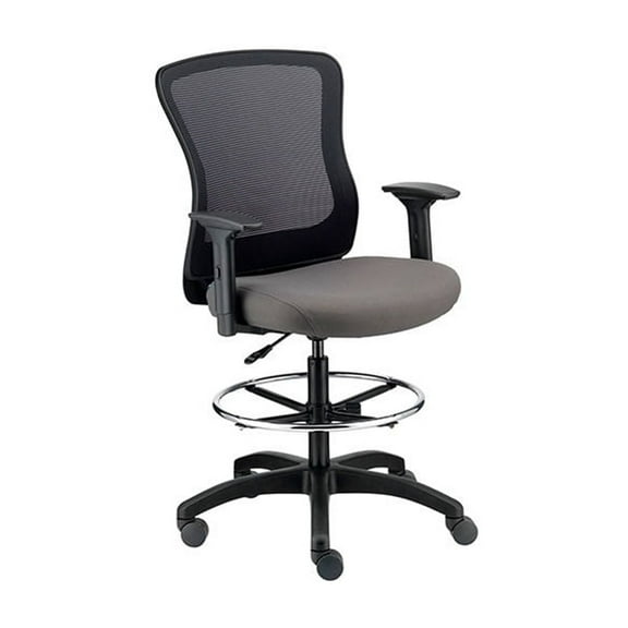Global Industrial Mesh Back Task Stool, Padded Armrests, Gray