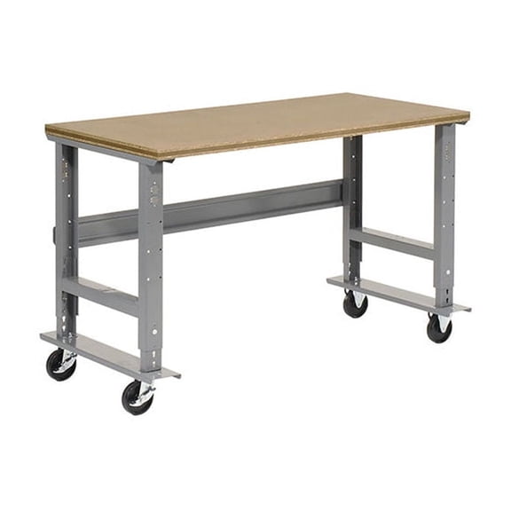 Mobile Adjustable Height C-Channel Leg Workbench, Shop Top Square Edge, 60"W x 30"D, Gray
