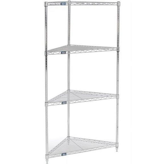 Global Industrial ST186C Nexel 4 Shelf Corner Wire Shelving Unit - 24 x 18 x 63 in. - Chrome