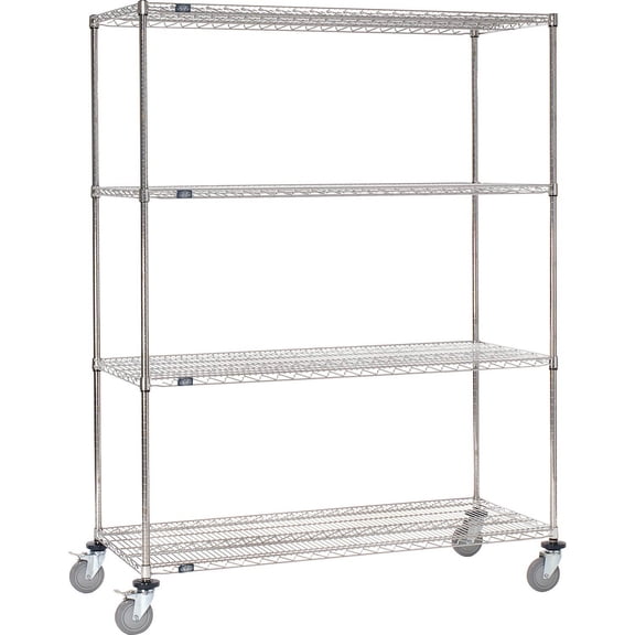 Global Industrial C24606PSB4 Nexel 4 Shelf Truck, Stainless Steel 60 x 24 x 69 in. - Polyurethane Swivel Casters 2 Brakes - Gray