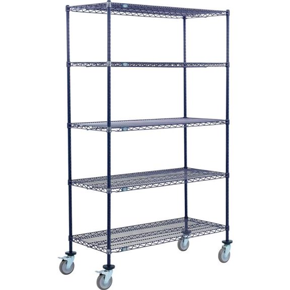 Global Industrial Nexel 5 Shelf Truck, Nexelon 72 x 14 x 60 in. - Polyurethane Swivel Casters 2 Brake - Blue