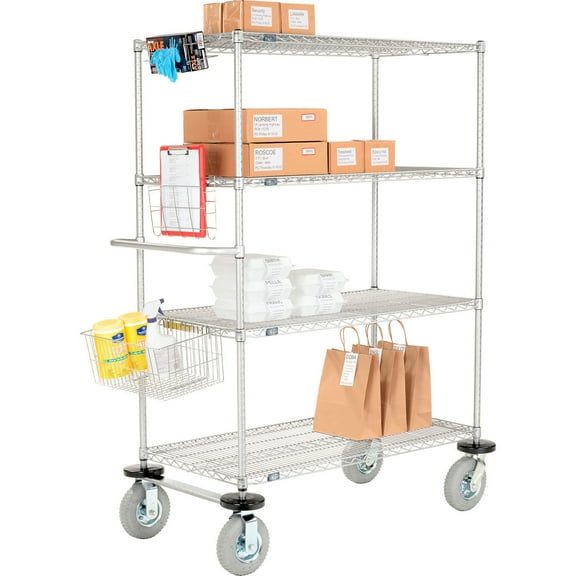 Global Industrial CS24244EPP Nexelate Curbside Wire Truck with 4 Shelves & Pneumatic Casters - 24 x 24 x 72 in.