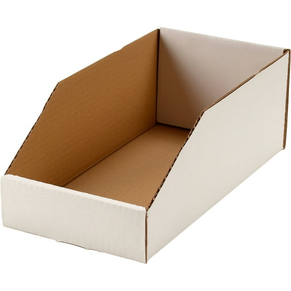Global Industrial Open Top Corrugated Bin Box, 6"W x 12"D x 4-1/2"H, White, Lot of 50