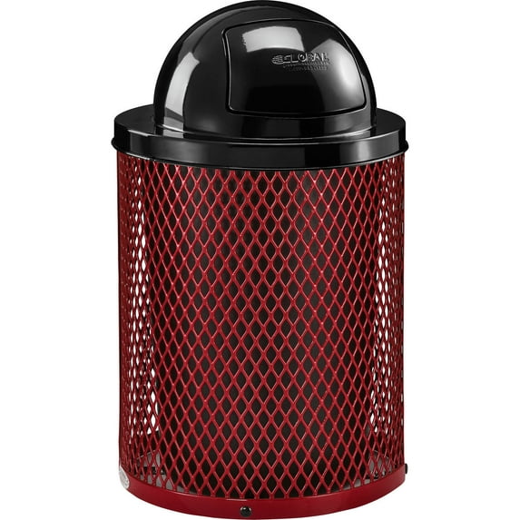 Global Industrial Outdoor Diamond Steel Trash Can With Dome Lid, 36 Gallon, Red, Unassembled