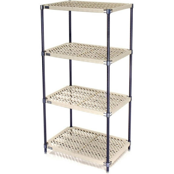 Global Industrial PM18488N5 Beige & Blue Nexelite Vented 5 Tier Nexelon Plastic Shelving - 48 x 18 x 86 in.