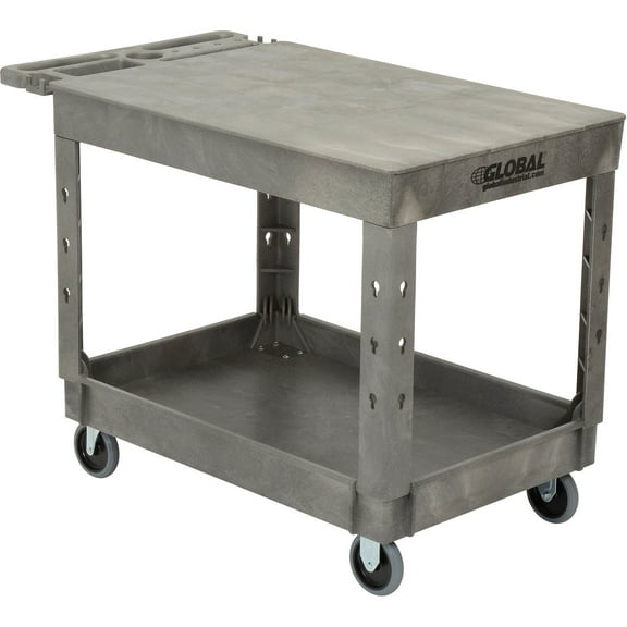 Global Industrial Plastic 2 Flat Shelf Service & Utility Cart, 44" x 25-1/2", 5" Rubber Caster
