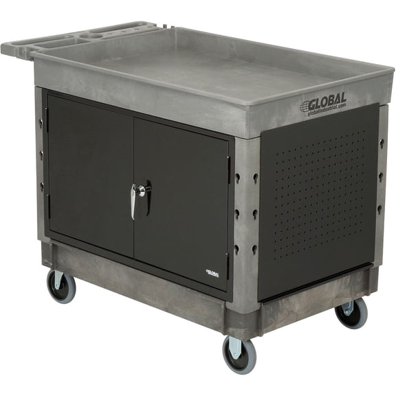 Global Industrial Plastic 2 Tray Shelf Maintenance & Utility Cart, 44 x 25-1/2, 5" Rubber caster