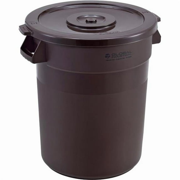 Global Industrial 240458BNCL Plastic Trash Can with Lid - 20 gal - Brown