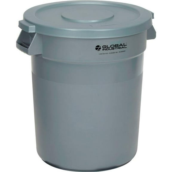 Global Industrial 240458GYCL Plastic Trash Can with Lid - 20 gal - Gray