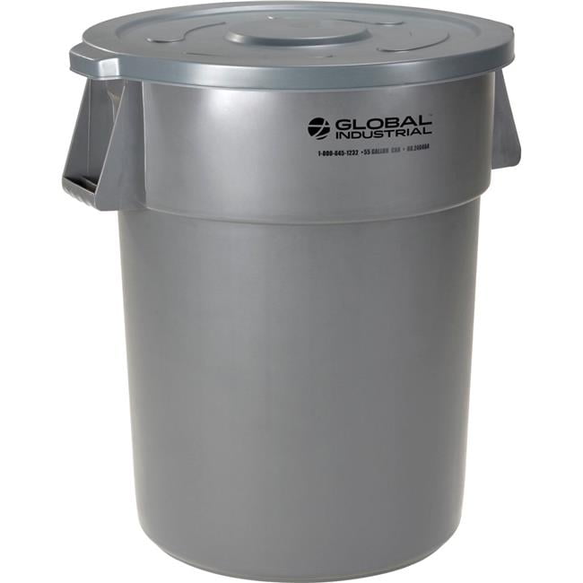 Gray 55 Gallon Durable Plastic Commercial Trash Container