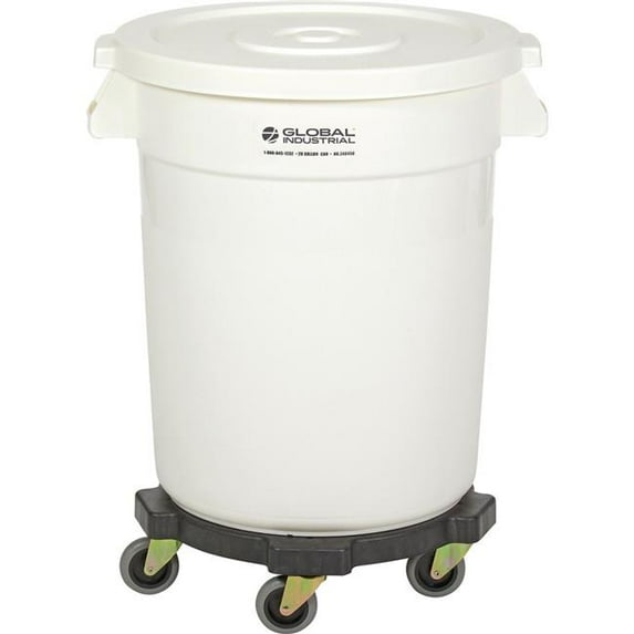 Global Industrial Plastic Trash Can with Lid & Dolly - 20 gal - White