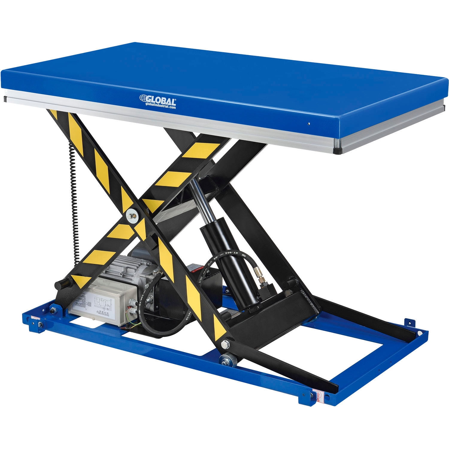 Blue Electric-Hydraulic Scissor Lift Table with Hand & Foot Control