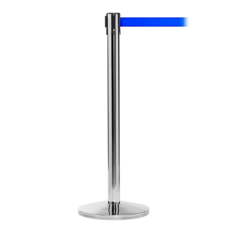 Global Industrial Retractable Belt Barrier, 40" Stainless Steel Post, 10' Blue Belt, Lot of 2