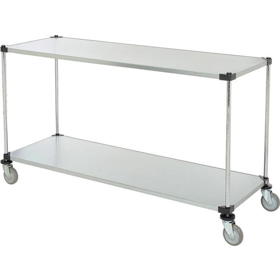 Global Industrial SC18723SZ2 Nexel 2 Shelf Cart with Poly Casters 4 Swivel, Galvanized - 72 x 18 x 40 in.