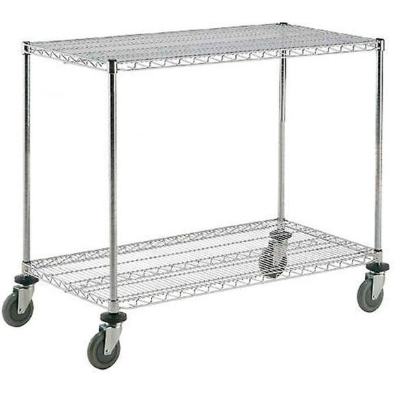 Global Industrial SC1872PC2 Nexel 2 Shelf Cart with Poly Casters & 4 Swivel, Chrome - 72 x 18 x 40 in.