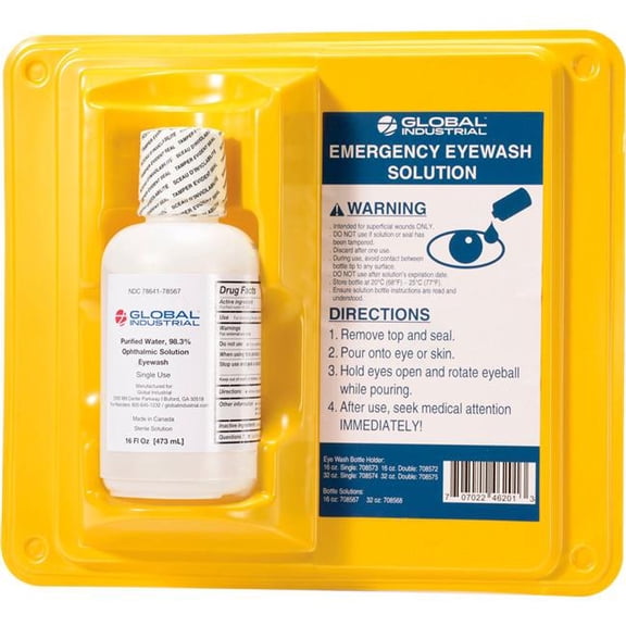 Global Industrial 708569SS Single Bottle Eyewash Station - 16 oz - Yellow