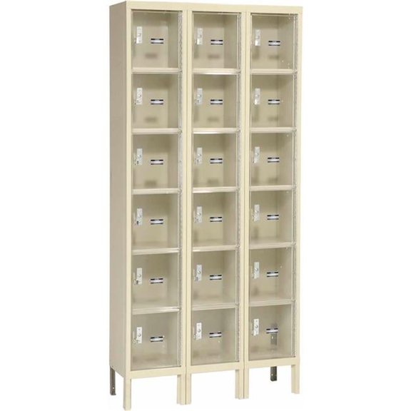 Global Industrial Six Tier 18 Door Unassembled Clear View Locker, Tan - 12 x 12 x 12 in.