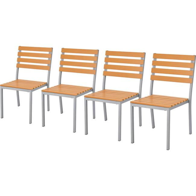 Tan and Silver Stackable Armless Outdoor Dining Chairs, Set of 4