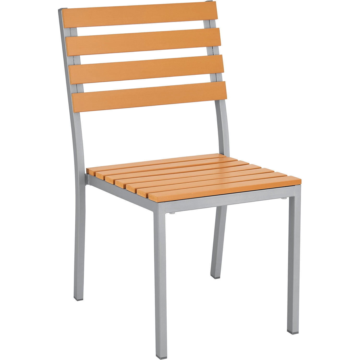 Tan and Silver Stackable Armless Outdoor Dining Chairs, Set of 4