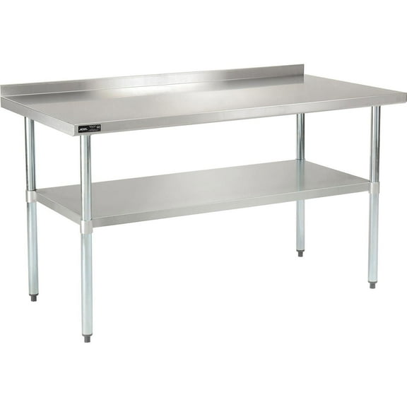 60"W x 30"D 18 Gauge 430 Stainless Steel Workbench 2" Backsplash, Galvanized Legs & Undershelf
