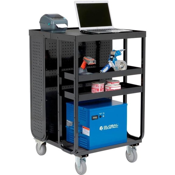 Global Industrial Steel Powered Receiving Cart 100AH - 28 x 31 x 44 in. - Black