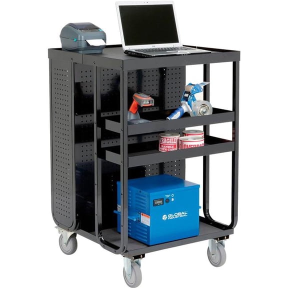 Global Industrial 800557 Steel Powered Receiving Cart, 40AH 28 x 31 x 44 H in. Black - Black