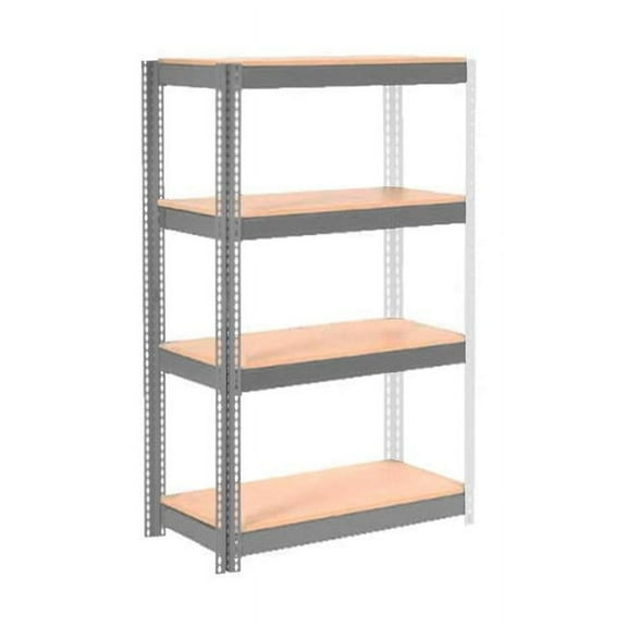 Global Industrial UABD18486W4 4 Shelf Heavy Duty Boltless Shelving Add On - Wood Deck, Gray - 48 x 18 x 60 in.