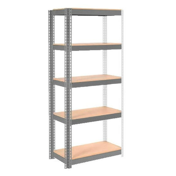 Global Industrial UABD18488W5 5 Shelf Heavy Duty Boltless Shelving Add On - Wood Deck, Gray - 48 x 18 x 84 in.